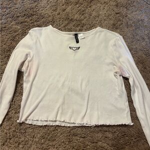 White Long Sleeve Top with Embroidered Detail